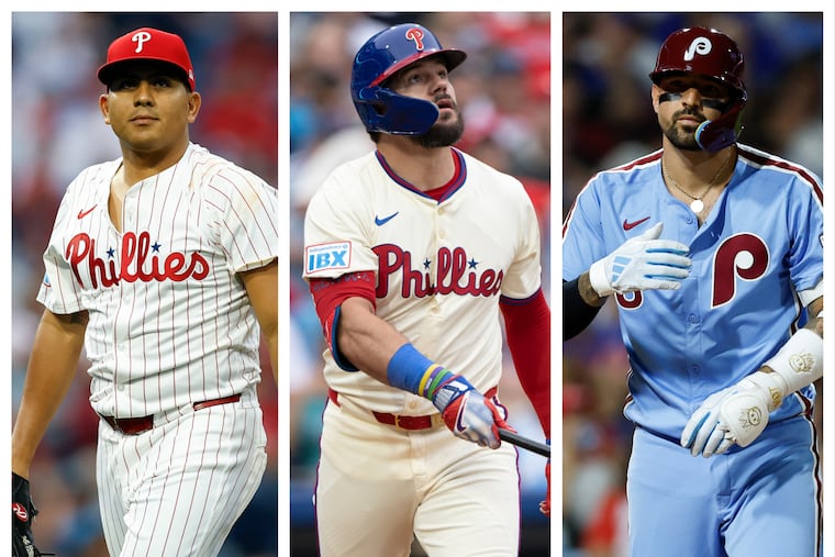 From left: Phillies pitcher Ranger Suárez, DH Kyle Schwarber, and right fielder Nick Castellanos all face uncertain futures with the team.