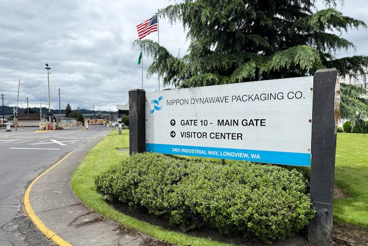 The exterior of the Nippon Dynawave Packaging Co. is shown, after a tank containing hazardous liquid imploded, on Tuesday, May 26, 2026 in Longview, Wash.