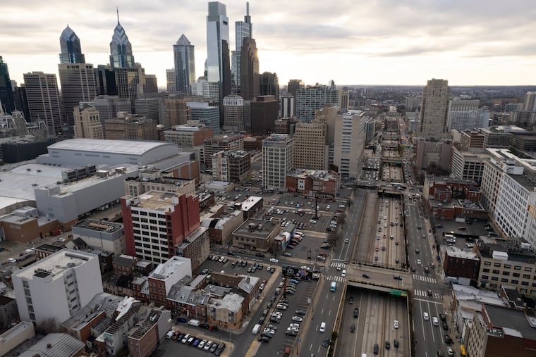 The Vine Street Expressway in Philadelphia in 2023. The city hopes to cap part of the Vine Street Expressway to reconnect Chinatown.