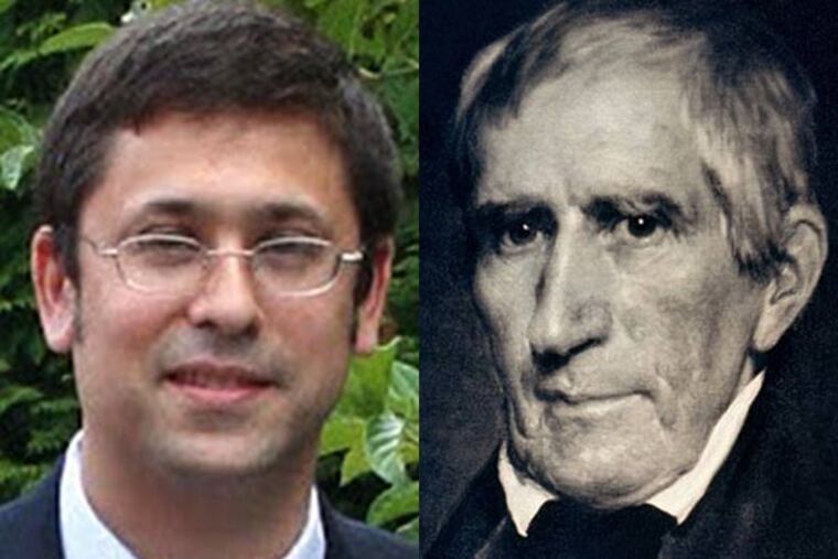 Robert Bucholz, left, of Rhawnhurst in Northeast Philadelphia became the first Whig elected in Philadelphia in 157 years on Tuesday. The Whig Party, with one of its standardbearers, President William Henry Harrison, right, was revived about five years ago. (Sources: Robert Bucholz; Wikimedia)