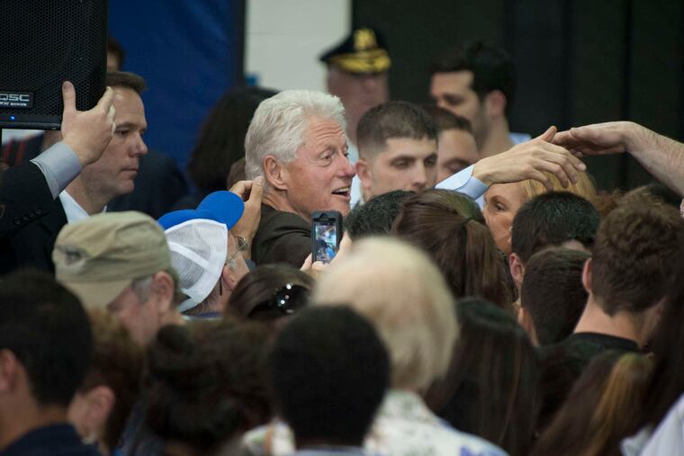 Hitting the area trail: Former President Bill Clinton greets supporters at a campaign event for his wife, Hillary Clinton, in Lower Gwynedd. He also made stops Saturday in Swarthmore, Northeast Philadelphia, and Langhorne. Story, A15