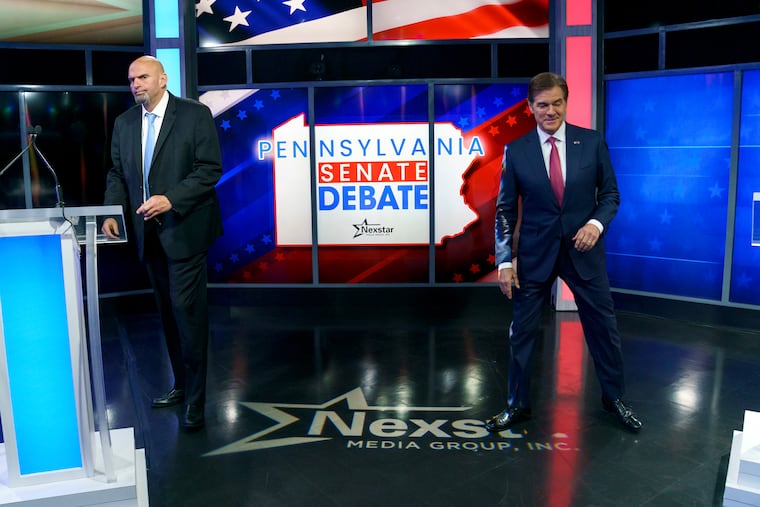 Pennsylvania Democratic Senate candidate Lt. Gov. John Fetterman and Republican candidate Mehmet Oz are seen prior to the Pennsylvania Senate debate at WHTM abc27 in Harrisburg, Pa., on Tuesday, October 25, 2022.