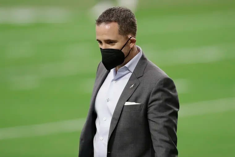 Eagles Executive Vice President and General Manager Howie Roseman during warm ups before the Eagles play the Arizona Cardinals on Sunday, December 20, 2020 in Glendale, Arizona.