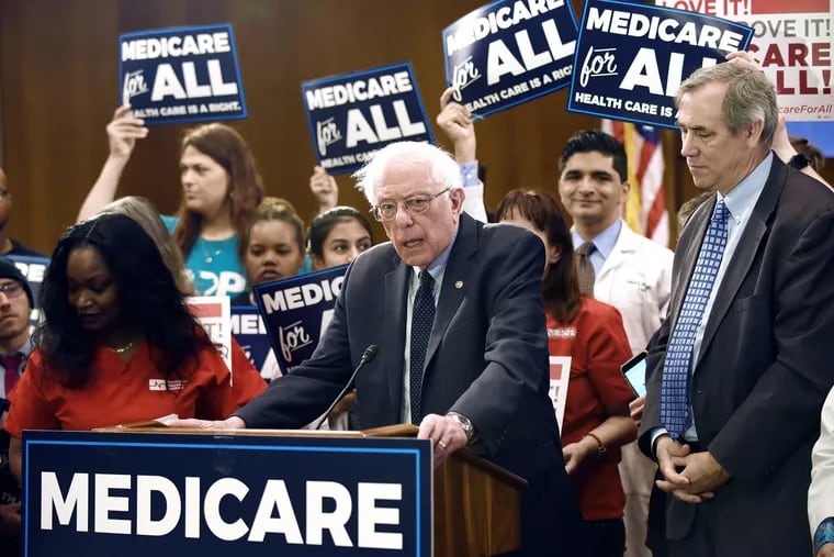 Democratic presidential candidate Sen. Bernie Sanders introduces the Medicare for All Act of 2019 on Capitol Hill on April 10, 2019, in Washington, D.C. (Olivier Douliery/Abaca Press/TNS)