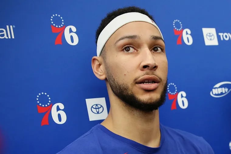 Sixers star Ben Simmons, seen here at practice back in May, claims he was racially discriminated against by an Australian casino.