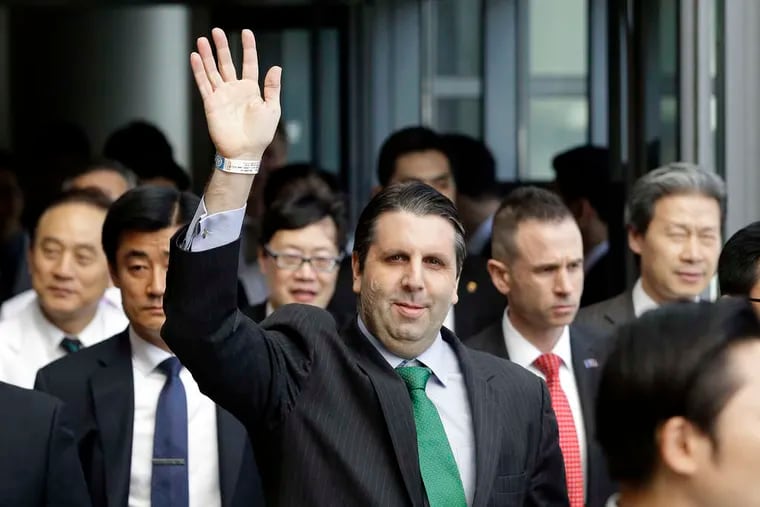 U.S. Ambassador Mark Lippert leaves a Seoul hospital five days after he was stabbed in a knife attack. He vowed to continue an &quot;open and friendly&quot; style of diplomacy.