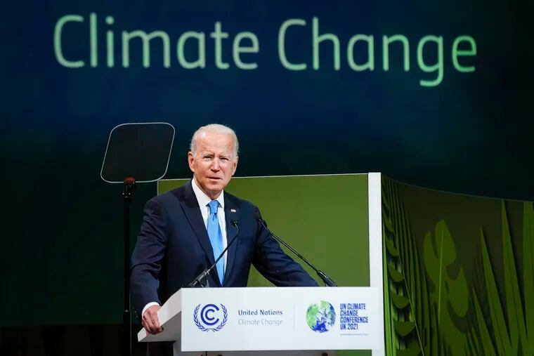 President Joe Biden speaks during a session at the U.N. Climate Change Conference COP26 in Glasgow, Scotland, on Nov. 2, 2021.