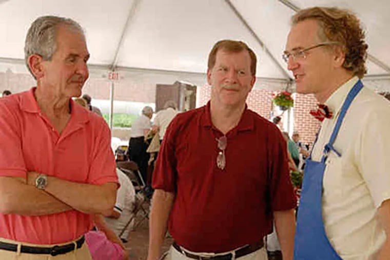 Neurosurgeon Gordon Baltuch (right) talks with Charles Maddock (left) and Mark Helms, who have received DBS,or deep brain stimulation, at Pennsylvania Hospital. (Ron Tarver / Staff)