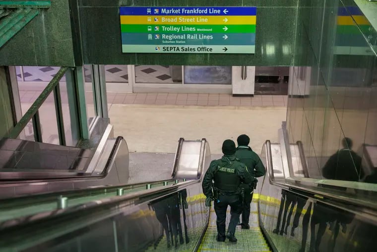 File picture of SEPTA Transit police entering 15th Street station at 15th and Market Street on Jan. 18.