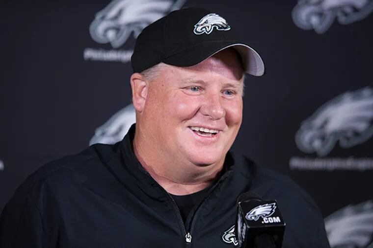 Eagles head coach Chip Kelly meets with the media before the last day of mini-camp June 18, 2015. (Clem Murray/Staff Photographer)