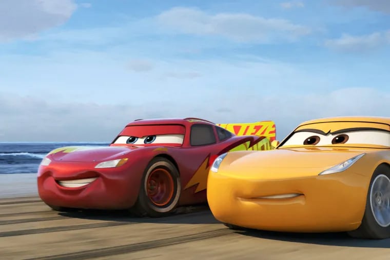 In “Cars 3,” racer Lightning McQueen (left, voiced by Owen Wilson) returns to the big screen, alongside elite trainer Cruz Ramirez (voice of Cristela Alonzo).