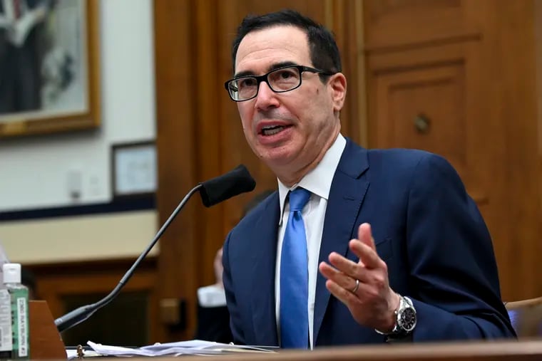 Treasury Secretary Steven Mnuchin speaks during a House Small Business Committee hearing on oversight of the Small Business Administration and Department of Treasury pandemic programs on Capitol Hill in Washington on Friday (Erin Scott/Pool via AP)