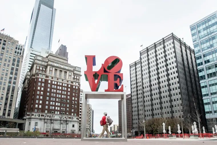 Love Park was almost completely deserted on a recent Sunday morning except for one pedestrian passing through.