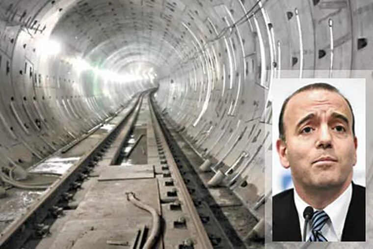 Dan Onorato says the Pittsburgh tunnel project was too far along to be halted when he took office in 2003. The tunnel under the Allegheny River, which will connect downtown to the sports stadiums, is to be completed in March. (Tunnel: Darrell Sapp / Pittsburgh Post-Gazette)