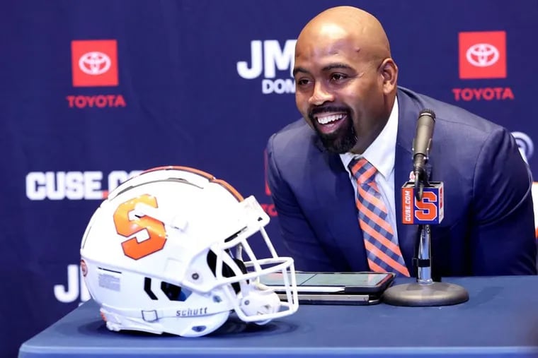 Camden native Fran Brown is all smiles during his introductory press conference as the new head coach at Syracuse on Dec. 4.