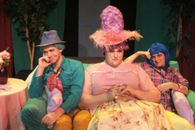 The updated and gender-reversing production casts (from left) Jamie Branagh as Jack, Alex Bechtel as Lady Bracknell and Kristen Norine as Algernon in Oscar Wilde&#0039;s &quot;The Importance of Being Earnest.&quot;