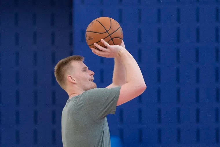 Harry Froling, Adelaide, Australia,  practice during the 76ers pre-draft workout at the Training Complex in Camden, New Jersey. Thursday, June 6, 2019.