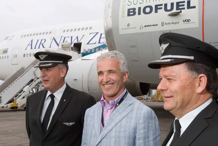 Air New Zealand said a test flight in one of the airline&#0039;s Boeing 747-400 jets proved commercial viability of jatropha oil as an alternative fuel. The carrier&#0039;s chief pilot, Capt. David Morgan (left), its CEO Rob Fyfe and test pilot Capt. Keith Pattie prepare for a test of a 50-50 blend of bio and jet fuel. The mixture performed well &quot;through both the fuel system and engine,&quot; Morgan said.