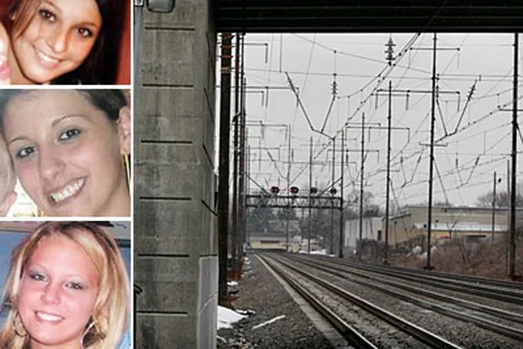 Interboro High School friends, from top, Vanessa Dorwart, Gina Gentile and Kelly Cashwell. Dorwart and Gentile committed suicide on this stretch of train tracks in Norwood. (Elizabeth Robertson / Staff)