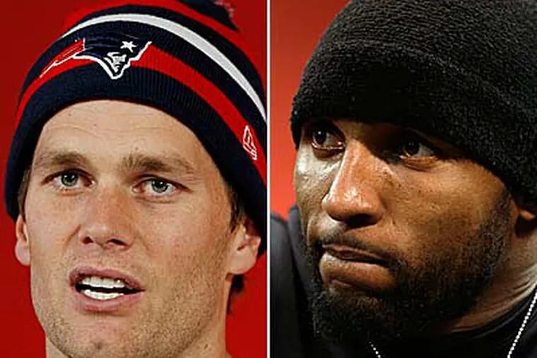 Tom Brady (right) and the Patriots play Ray Lewis and the Ravens in the AFC championship game for the second season in a row. (AP photos)