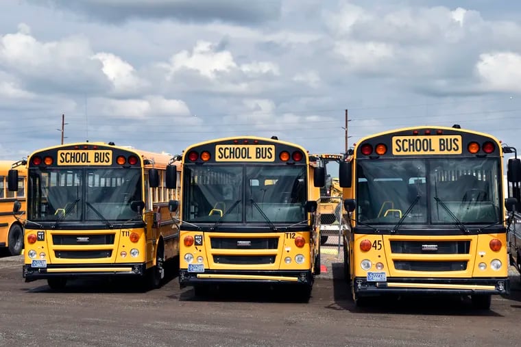 School buses parked in Helena, Mont., ahead of the beginning of the school year on Aug. 20.