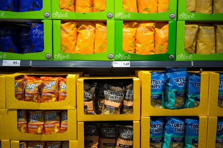 Chips are displayed for sale during the grand opening of the Lidl Ltd. store in Virginia Beach, Virginia, on June 15, 2017.