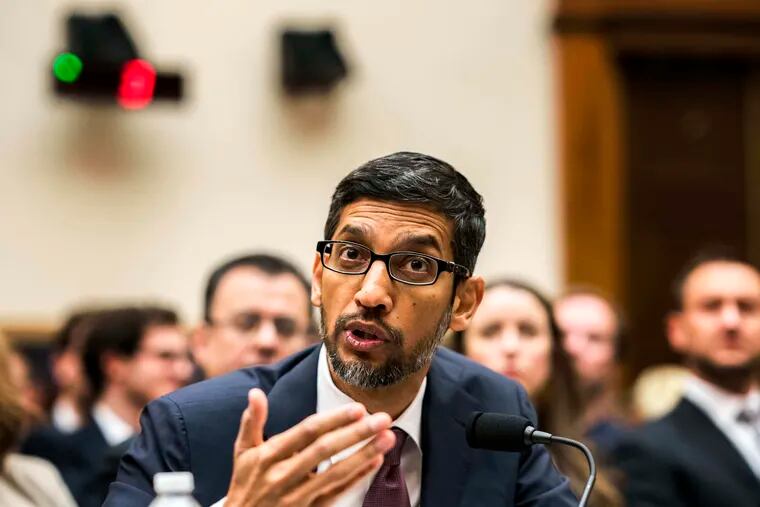 Google CEO Sundar Pichai appears before the House Judiciary Committee in Washington on Dec. 11.
