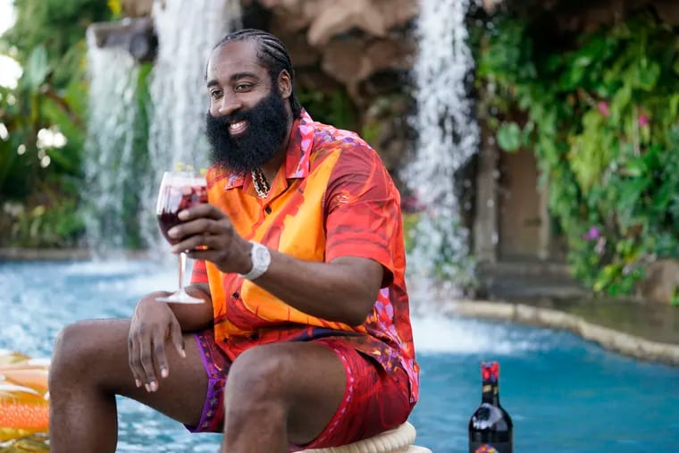 James Harden posing for a picture as he launched his first signature wine collection, "J-Harden," at his home in Beverly Hills, Calif., in July.