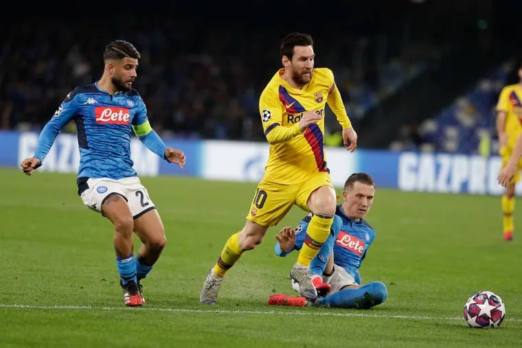 Lionel Messi, center, and Barcelona host Napoli in the UEFA Champions League round of 16 on Saturday after a 1-1 tie in the first leg.