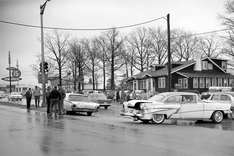 The scene of an accident on Route 130 in Cinnaminson in the early 1960s.