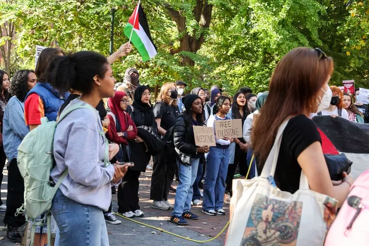 Penn and Drexel students gathered for a protest to call for a ceasefire in Gaza and an end to the Israeli occupation in Philadelphia, Pa. on Wednesday, Oct. 25, 2023. The group marched from  33rd and Market Streets to the Penn campus
