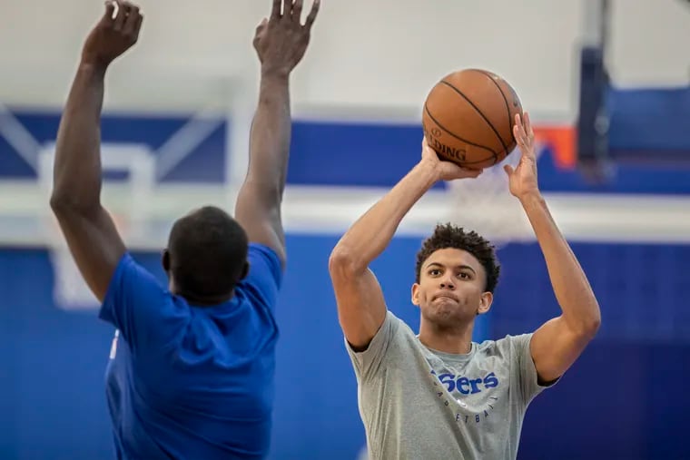 Sixers guard Matisse Thybulle working on his shot last October at the Sixers training facility in Camden. New Jersey is not planning to lift restrictions for weeks at least.