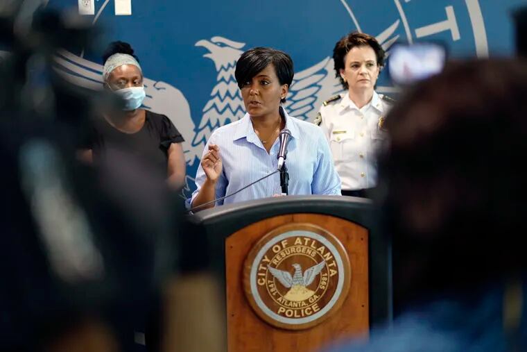 Atlanta Mayor Keisha Lance Bottoms speaking at a news conference this weekend.