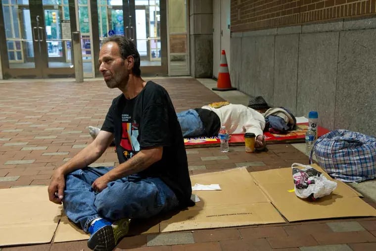 Paul Bunn, a homeless man, at his spot in the 12th Street underpass of the Convention Center.
Many homeless have moved to the center from the Parkway area.