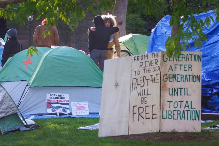 The pro-Palestinian protest encampment at the University of Pennsylvania on Friday.