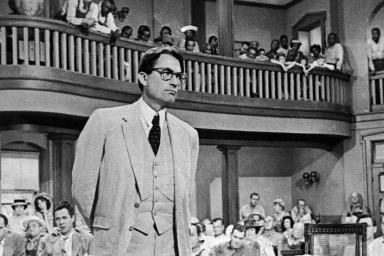 As Atticus Finch in 'To Kill a Mockingbird,' Gregory Peck defends a black man accused of rape.