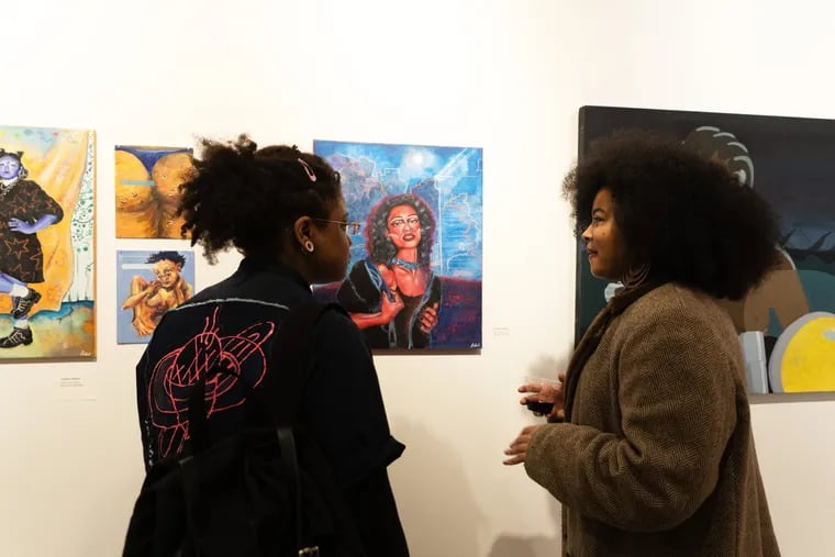 Guests at the opening of “(Re)Focus” at the Moore College of Art, which celebrates 50 years of the seminal feminist show “Philadelphia Focuses on Women in the Visual Arts.”