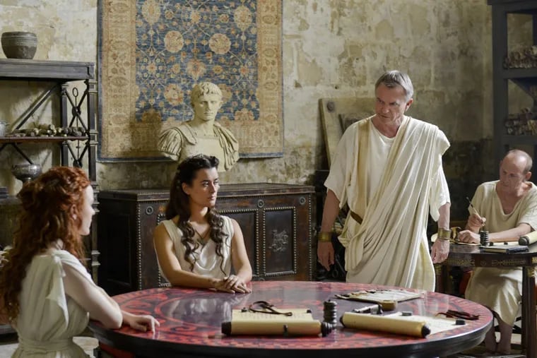 CBS' &quot;The Dovekeepers,&quot; based on Alice Hoffman's novel, stars (from left) Rachel Brosnahan, Cote de Pablo, and Sam Neill. The two-night miniseries recounts the Siege of Masada, from the point of view of three women.