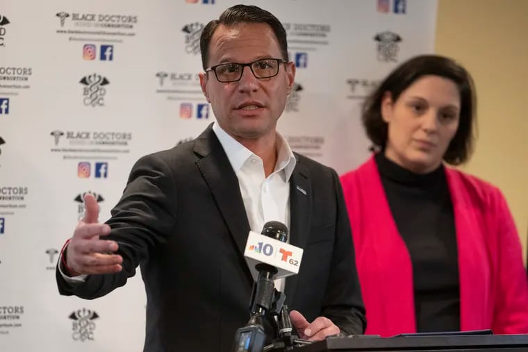 Pa. Attorney General Josh Shapiro speaks about women rights on Tuesday, October 4, 2022 during a news conference at the Ala Stanford’s Woman’s Health Clinic in Philadelphia.