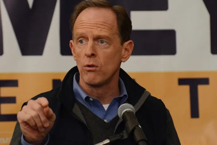 U.S. Sen. Pat Toomey (R., Pa.) speaks in a Harrisburg-area hotel on the final day of campaigning Monday, Nov. 7, 2016 in New Cumberland, Pa. The contest between Tommey and Democratic challenger Katie McGinty is the most expensive U.S. Senate race ever, and the outcome of the election could tip control of the chamber next year.