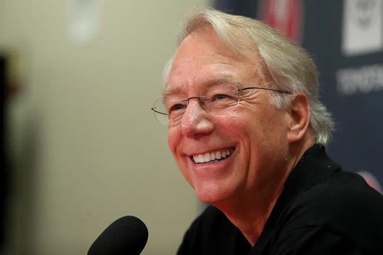 Phillies president Andy MacPhail smiles during his news conference at spring training in Clearwater, FL on Friday.
