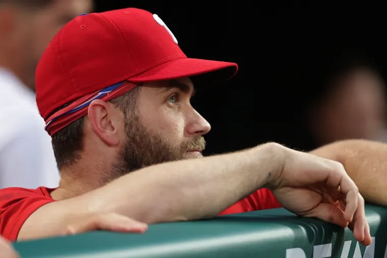 Bryce Harper took batting practice for the first time since his injury Monday at Citizens Bank Park.