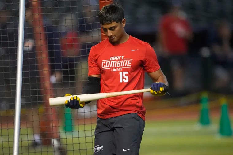 Phillies draft pick Devin Saltiban participates in the MLB draft combine in June.