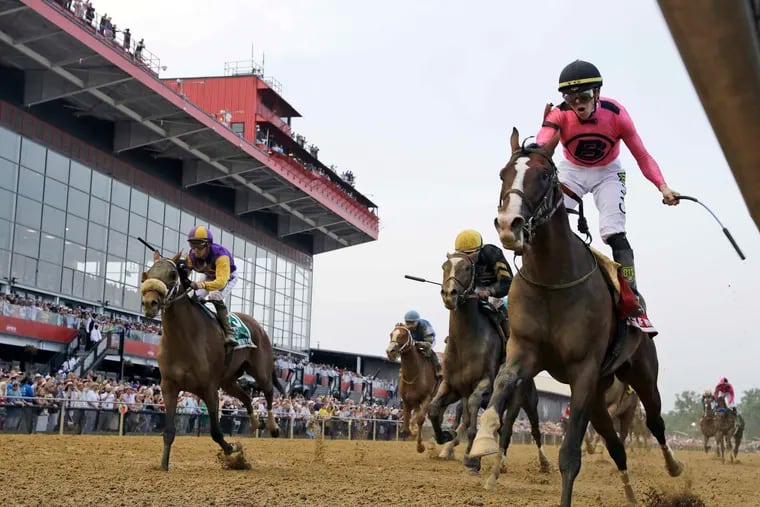 Jockey Tyler Gaffalione (right) rode War of Will to a win at the Preakness Stakes. It didn't have the controversy of the Kentucky Derby, though Bodexpress threw jockey John Velazquez at the start and ran the race riderless. What will the Belmont have in store?