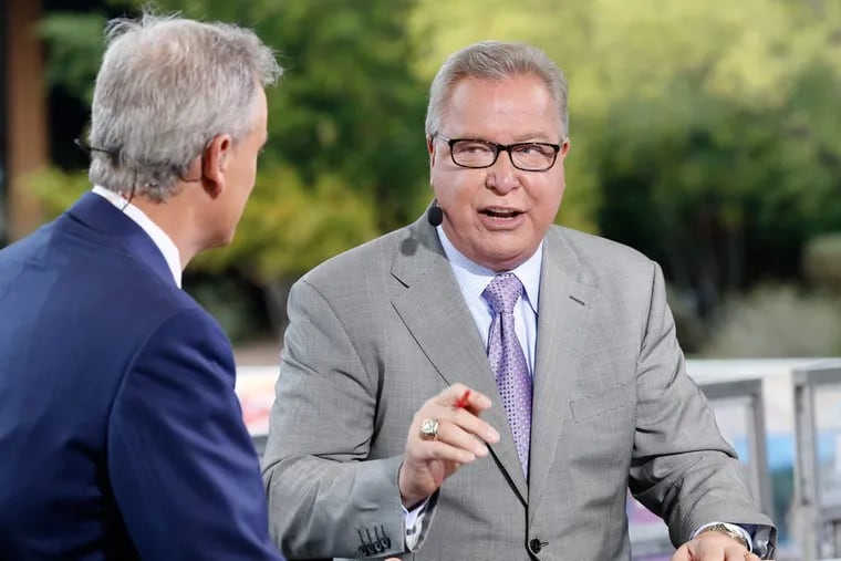 ESPN analyst Ron Jaworski speaks to Trey Wingo on the set of ‘NFL Matchup.’ Jaworski is unsure about his future with ESPN.