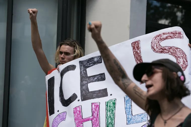 Demonstrators continue to protest after police dismantled an Occupy ICE camp outside the ICE office at 8th and Cherry Streets in Philadelphia, on July 5, 2018.