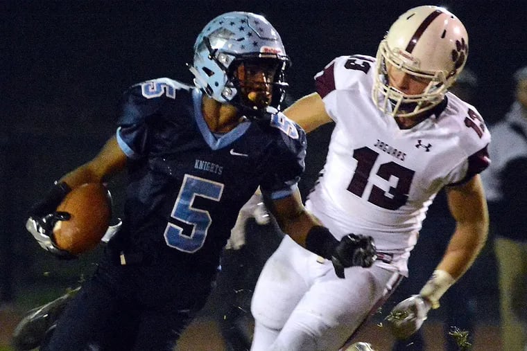 Senior Justis Henley (No. 5)  is one of the leaders for North Penn as a wide receiver and defensive back.