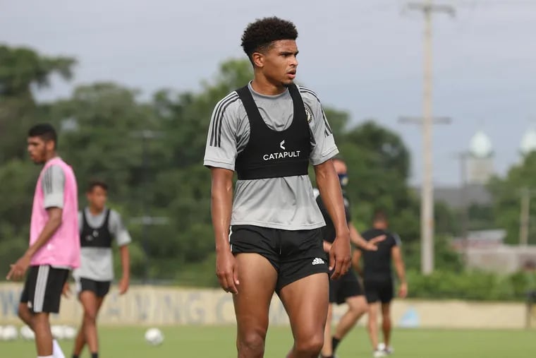 New Philadelphia Union signing Nathan Harriel on the practice field with the Union's USL team.