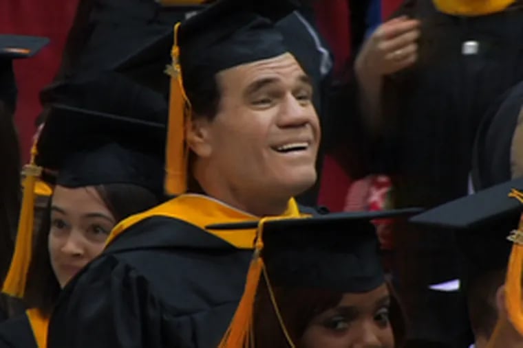 Randall &quot;Tex&quot; Cobb, at his commencement at Temple yesterday.