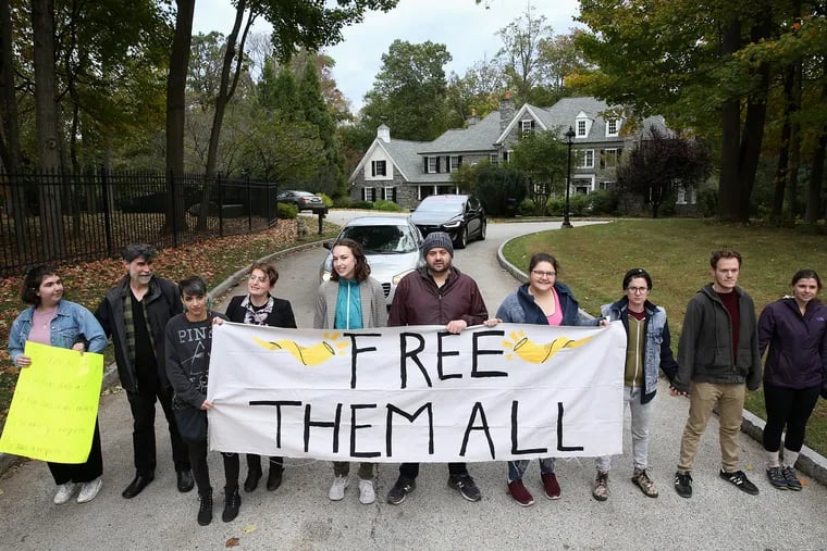 Protesters block the street leading to a Devereux Advanced Behavioral Health facility in Villanova in October 2019.